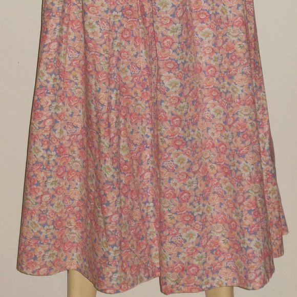 Pink Blue Floral Flared Skirt XS 26" Waist Cotton Blend Side Zipper Vintage 80's - Picture 7 of 15
